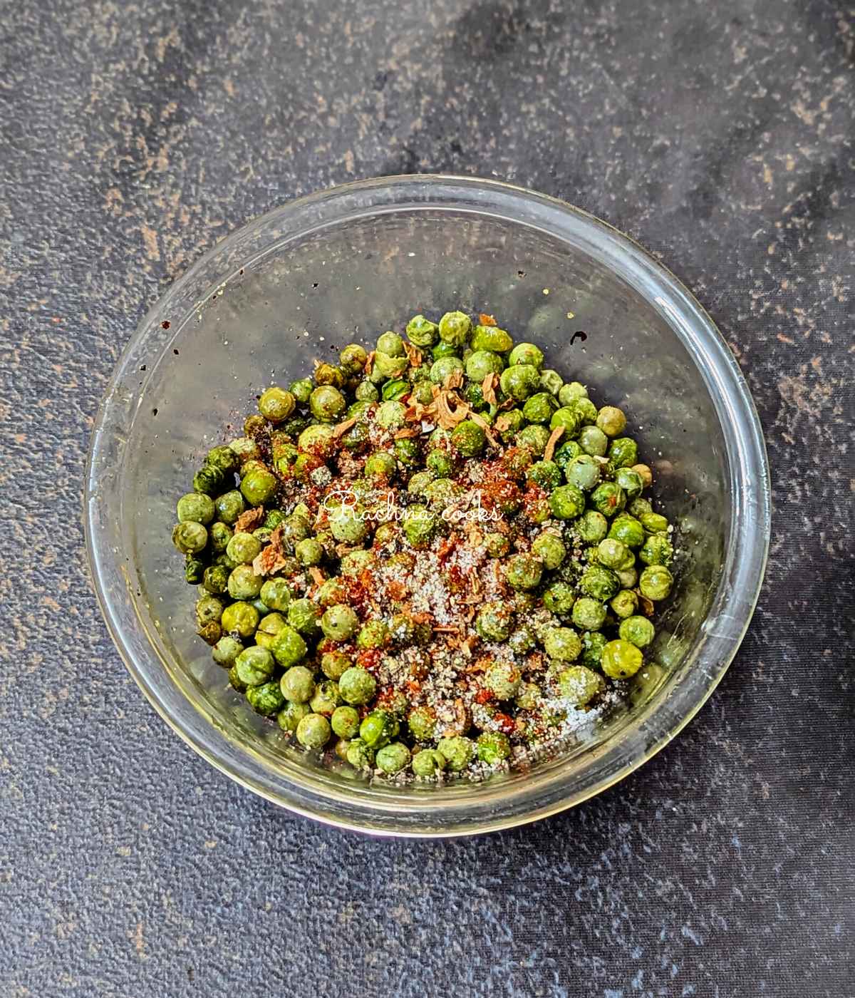 Air fried green peas tossed with the remaining spices.