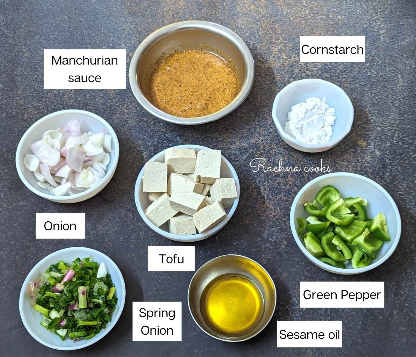 The ingredients for making tofu manchurian
