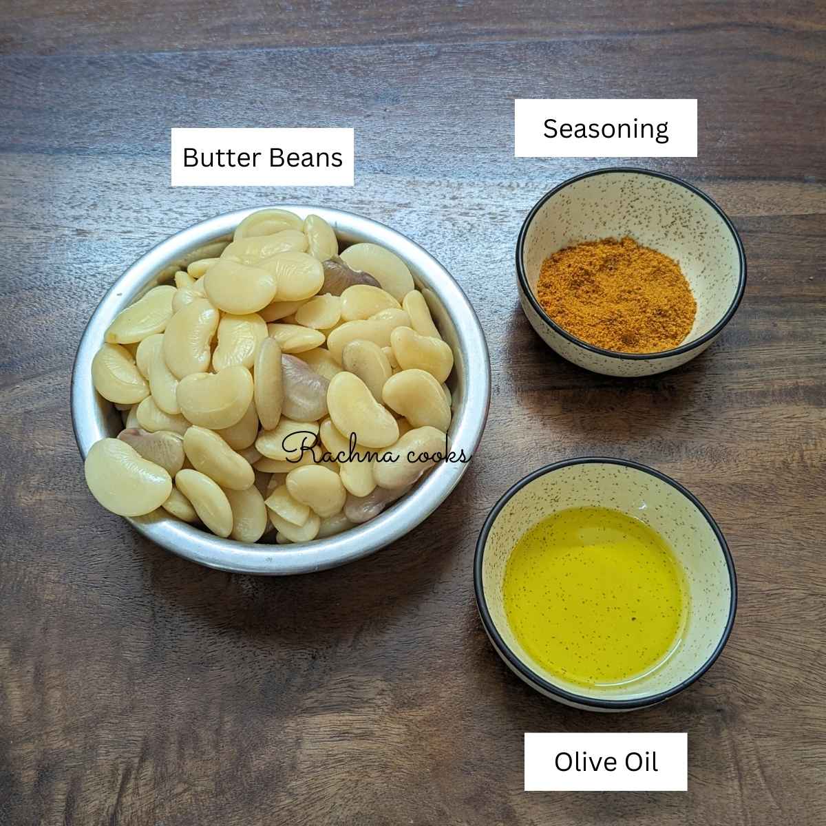 The ingredients for making crispy butter beans.
