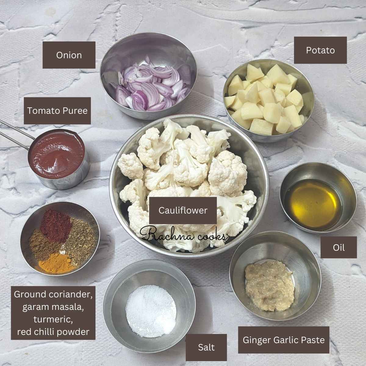 Ingredients for making aloo gobi