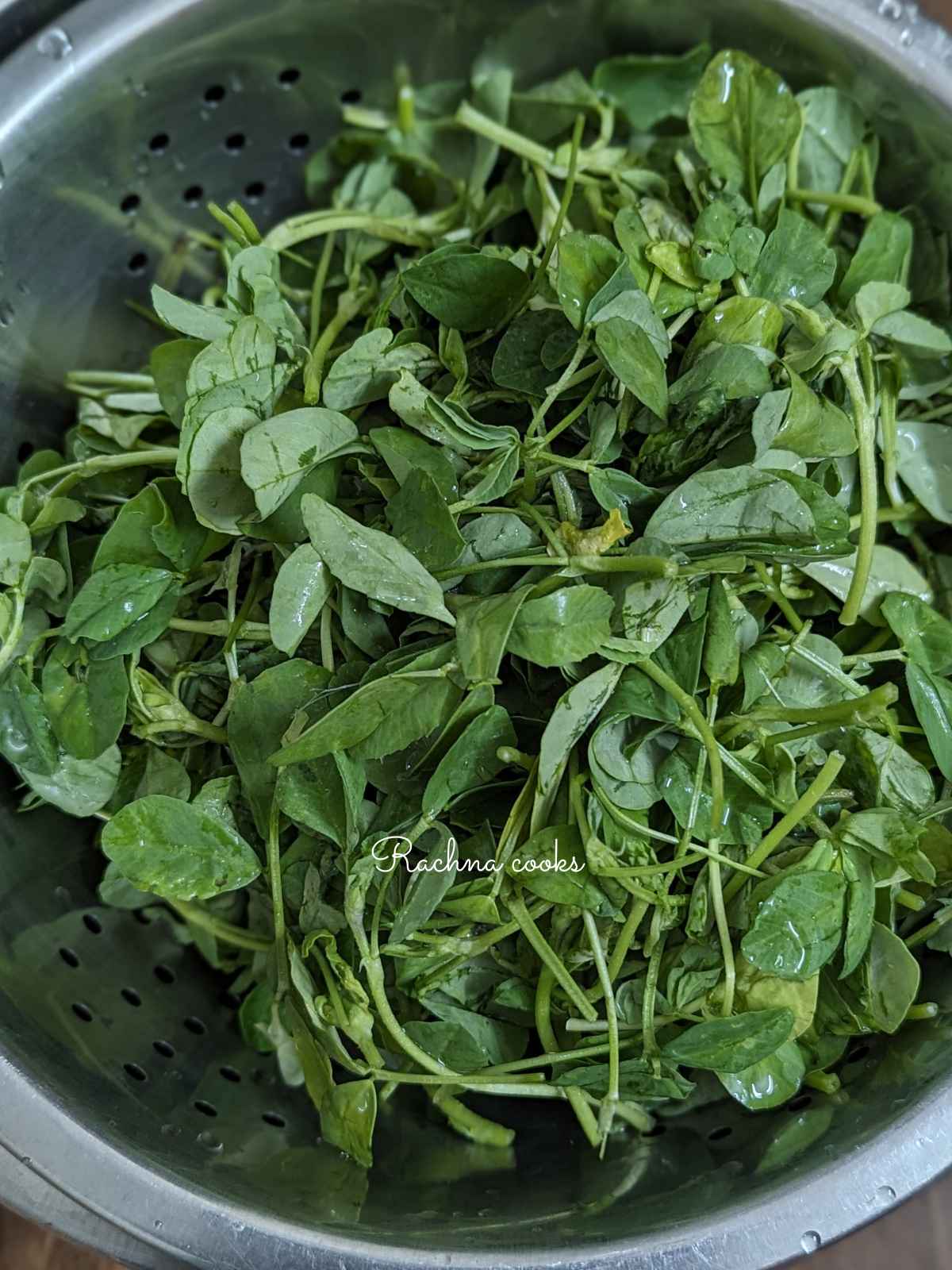 Cleaned and washed fenugreek leaves or methi.