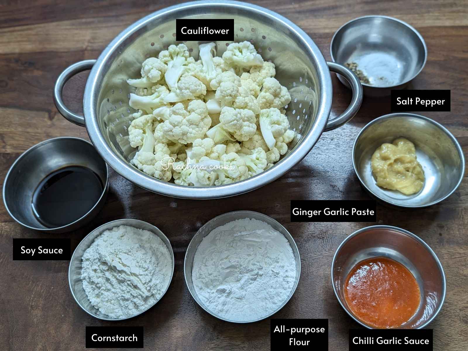 Ingredients for making air fried cauliflower.