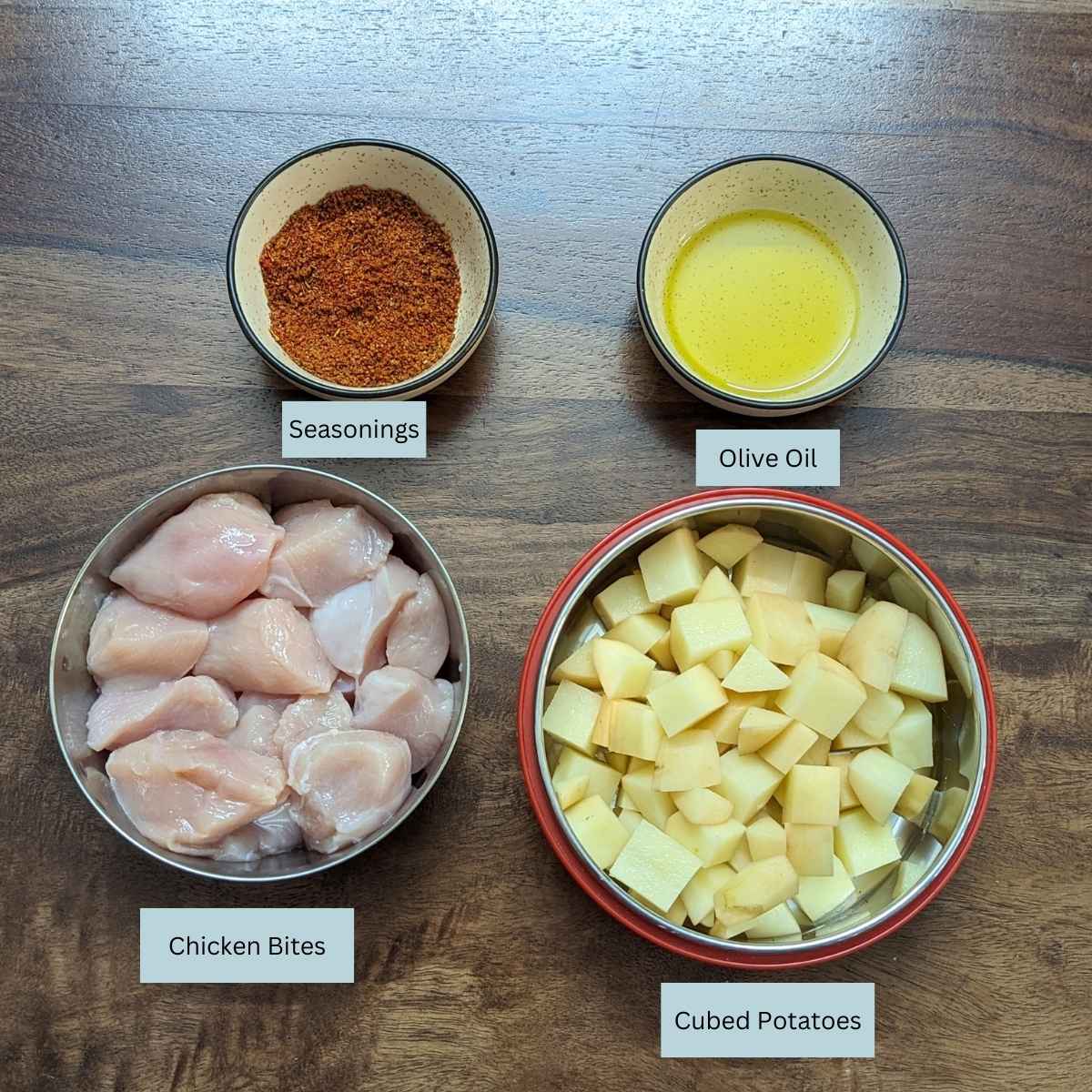 Ingredients for making air fryer chicken and potatoes