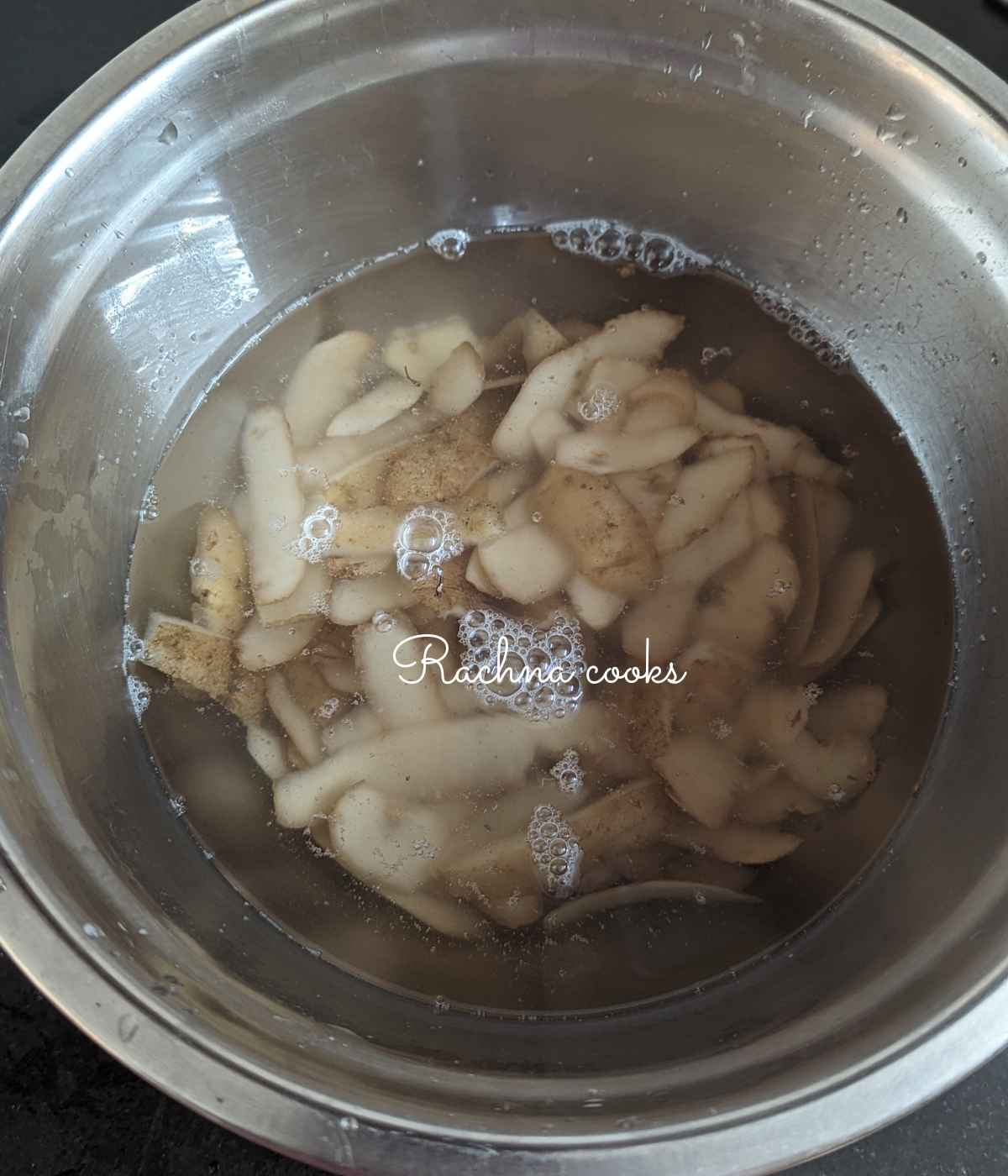 Potato peels after washing in a bowl