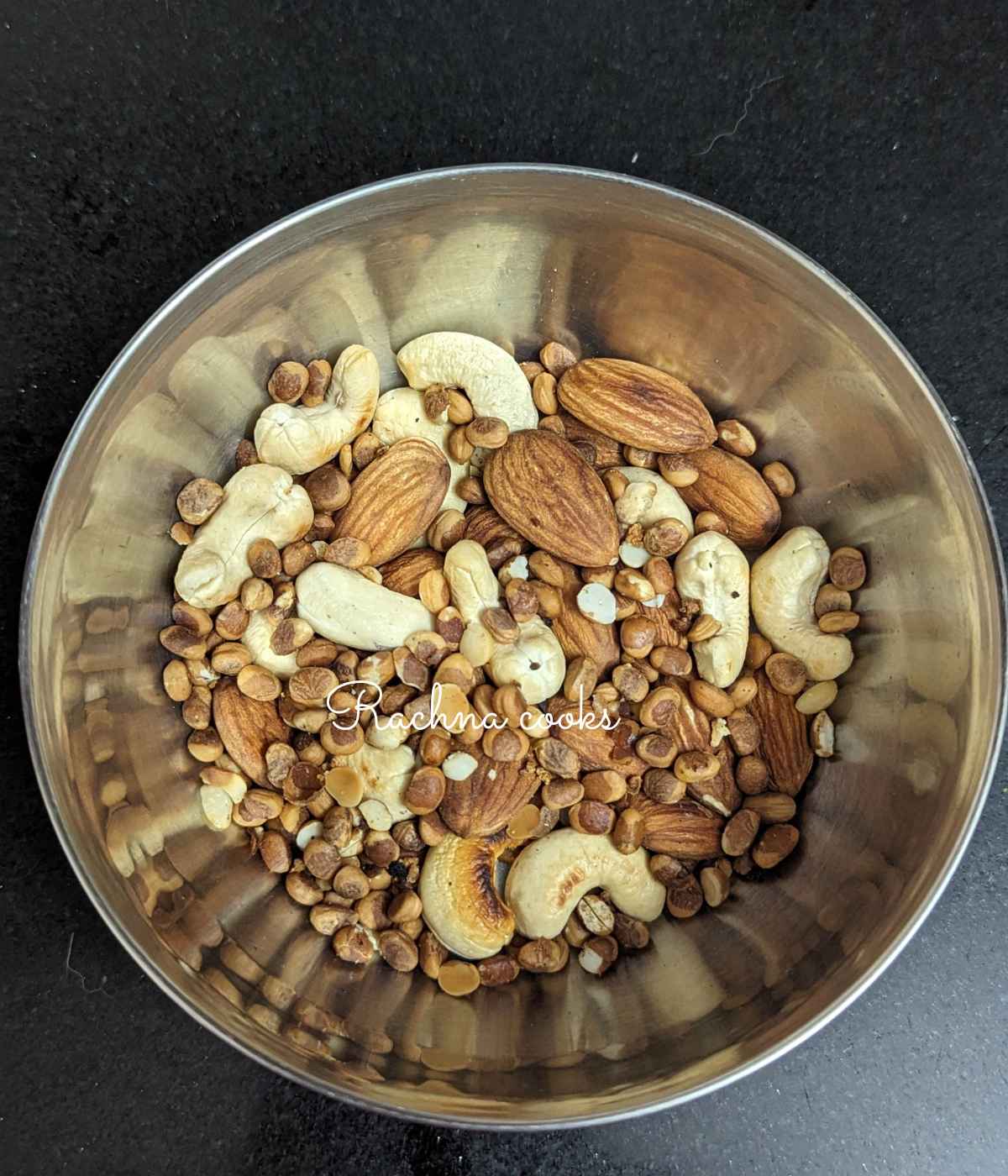 Roasted nuts in a pan