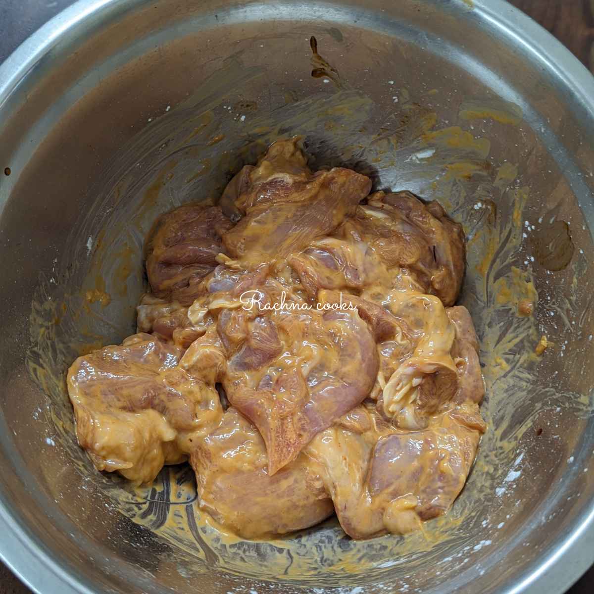 Chicken thighs after adding cornstarch to the marinade