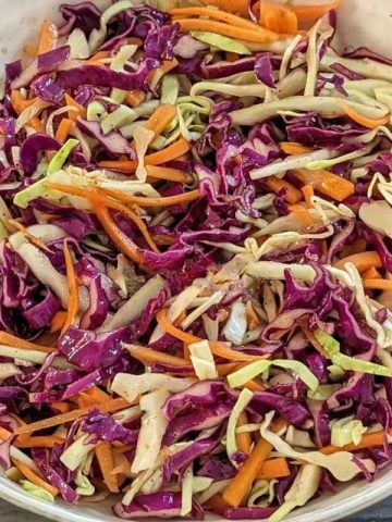 Cabbage and carrot slaw in a bowl