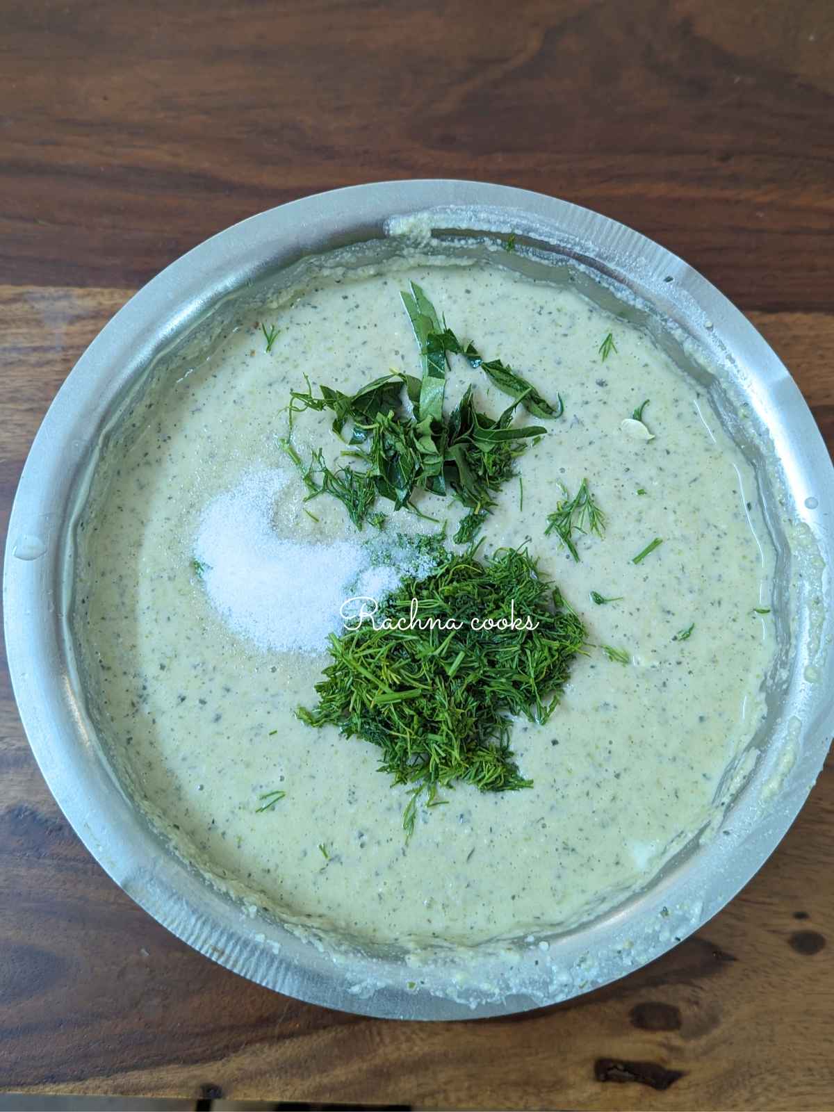 Vegan omelette batter with added dill, salt and curry leaves