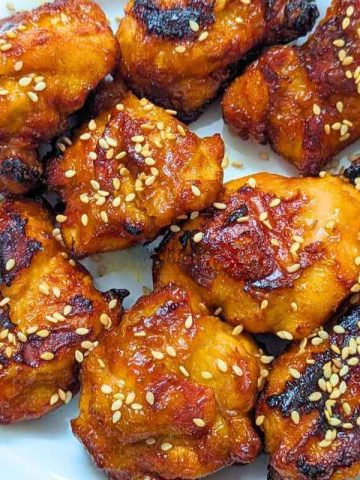 Air fryer teriyaki chicken bites on a plate