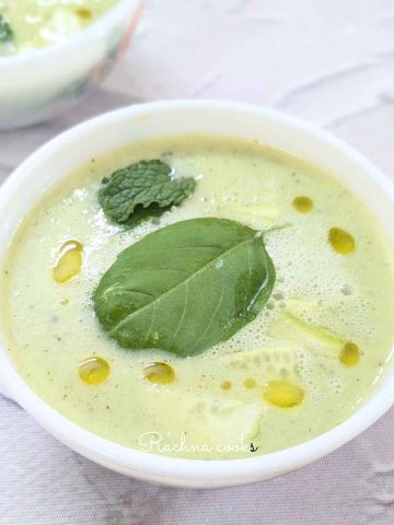 A bowl of vegan cucumber soup