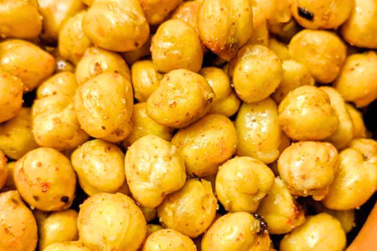 Close up of air fried chickpeas