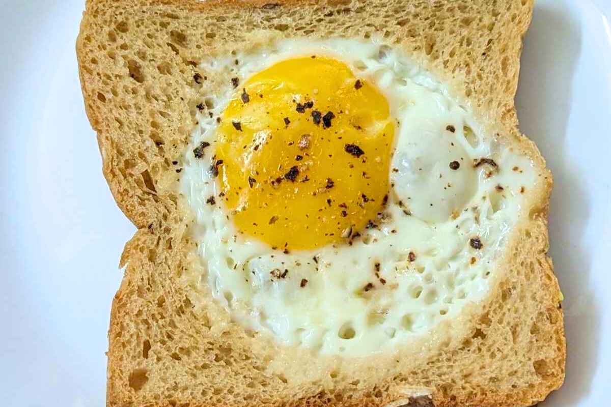 Egg toast after air frying on a plate