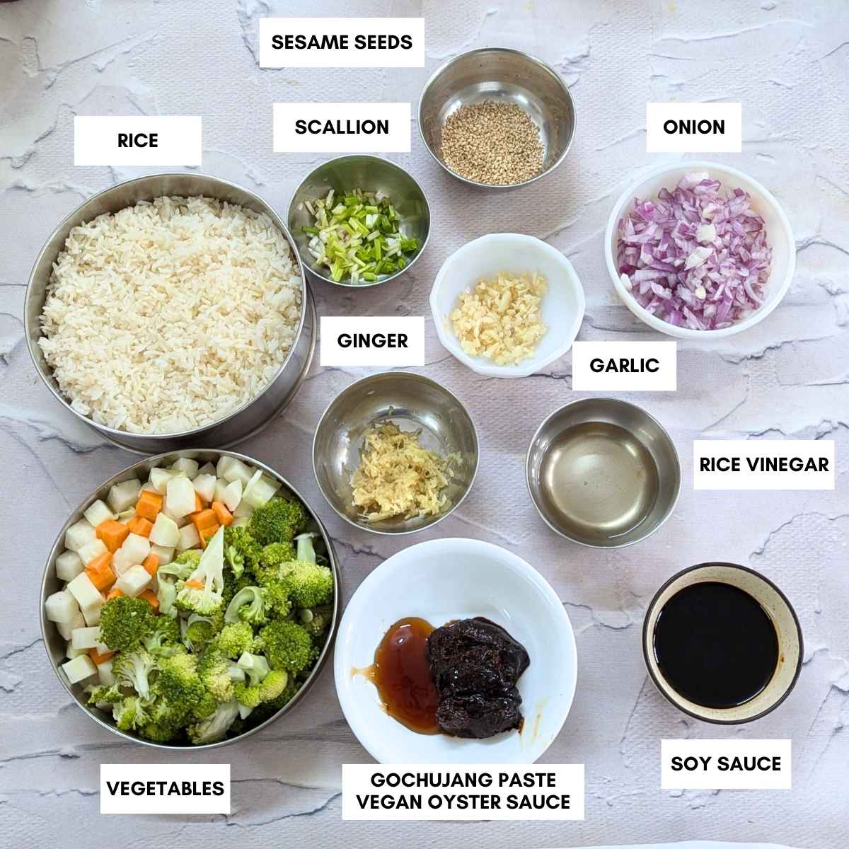 Ingredients for making gochujang fried rice