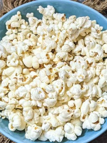 Air fried popcorn in a bowl