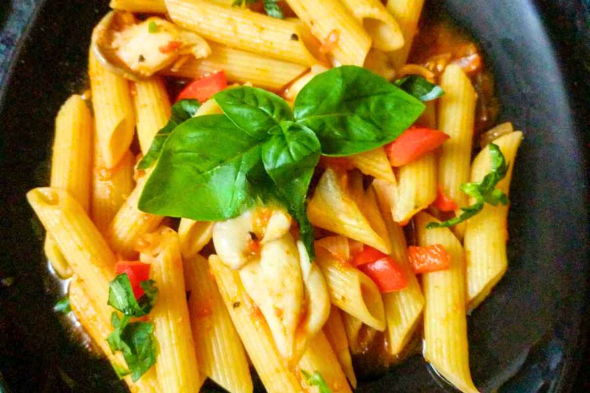 Delicious red sauce pasta served on a plate