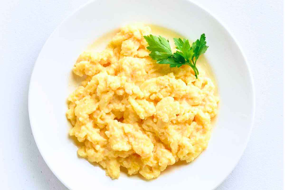 a plate of scrambled eggs