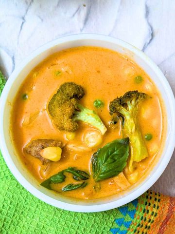 Delicious bowl of Thai Red Curry Soup with Vegetables