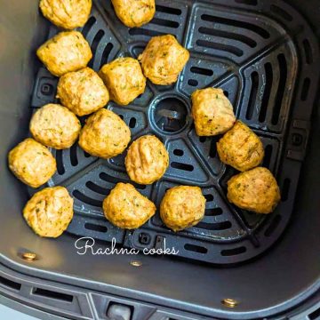 Trader Joe's chicken meatballs in air fryer basket