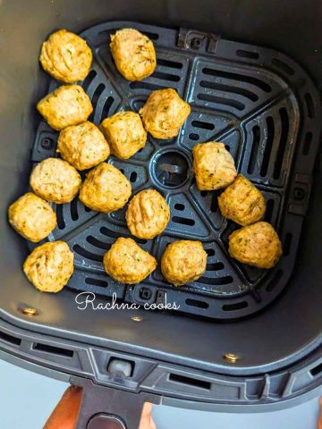 Trader Joe's chicken meatballs in air fryer basket