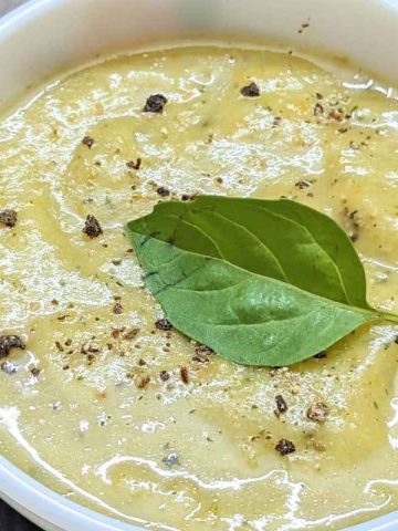 Leek and potato soup in a bowl