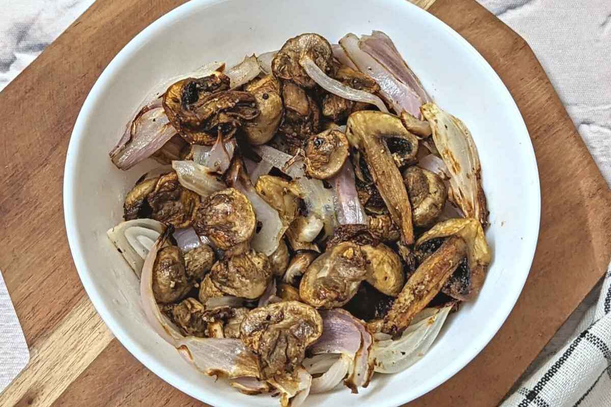 Mushroom and onion on a bowl