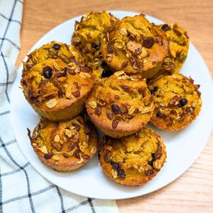 Protein pumpkin muffins served on a plate