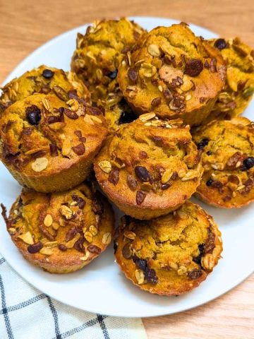 Protein pumpkin muffins served on a plate