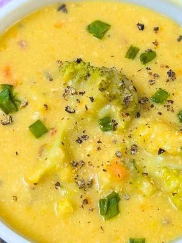 Delicious bowl of vegan broccoli cheddar soup