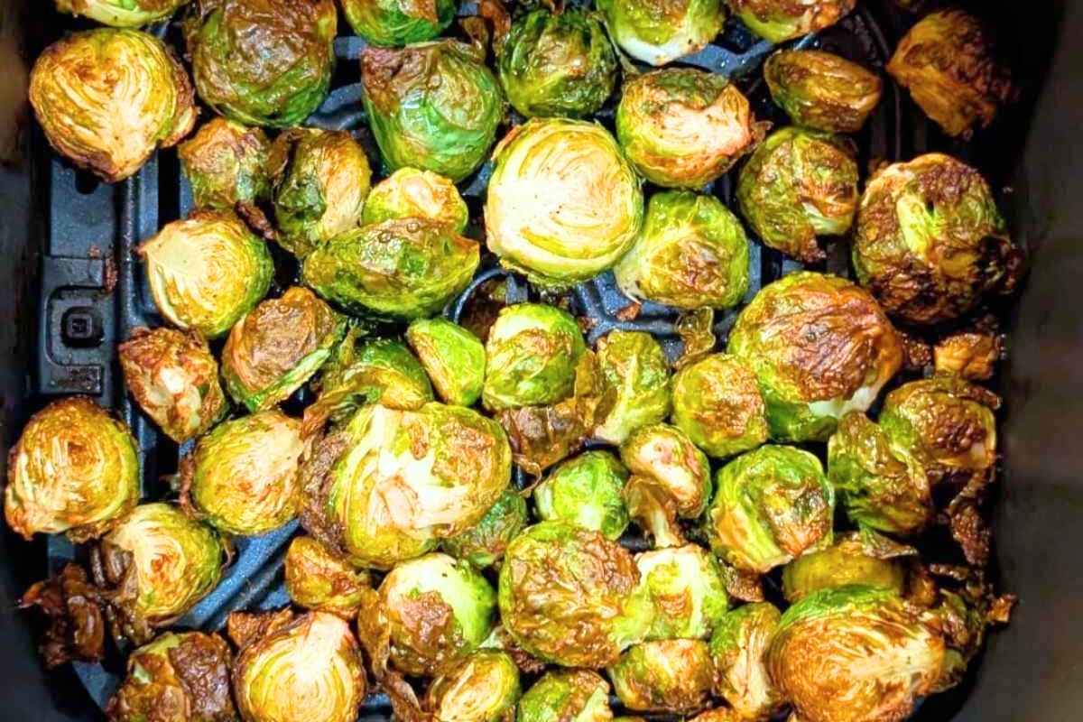 Brussels sprouts in air fryer basket