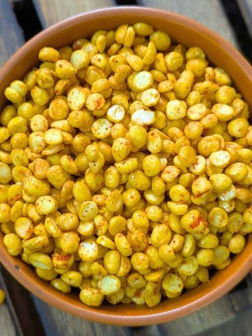 A bowl of air fried seasoned chana dal