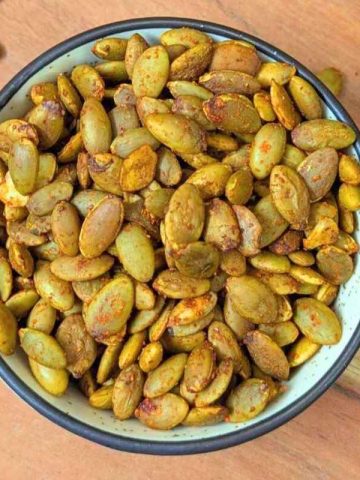 Chili lime pumpkin seeds in a bowl