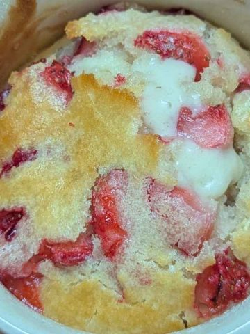 Strawberry mug cake in a mug