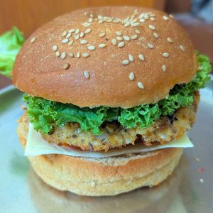 Delicious homemade chicken burger on a plate