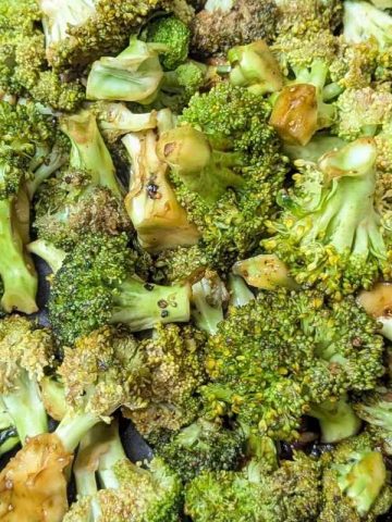 Garlic broccoli stir fry in a frying pan