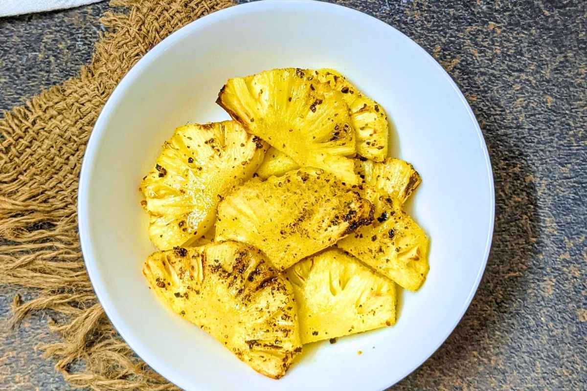 Roasted pineapple in a bowl