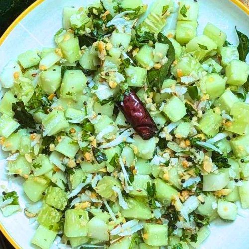 Delicious Indian cucumber peanut salad on a plate