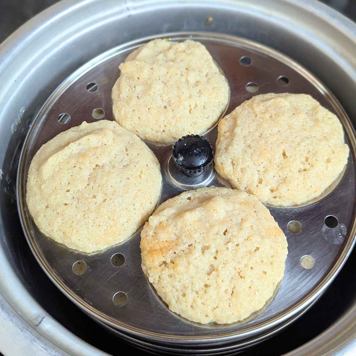 Quinoa idlis after steaming in moulds.