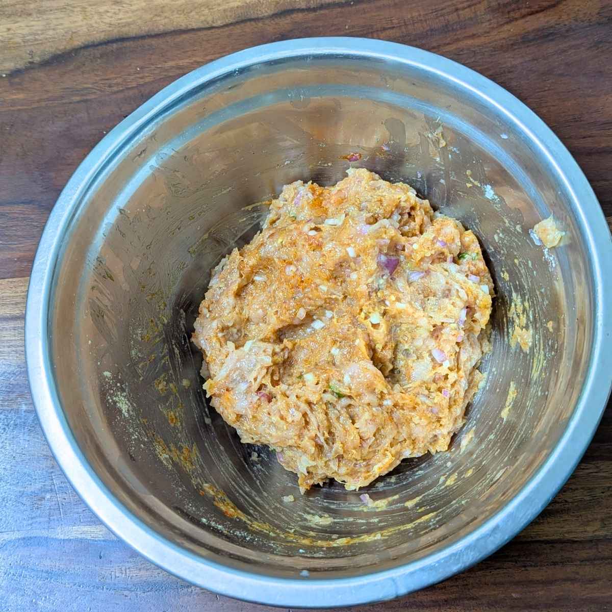 Chicken mince with seasonings and spices ready to make seekh kebab