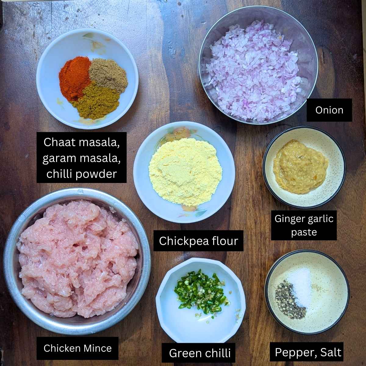 Ingredients for making chicken seekh kebab