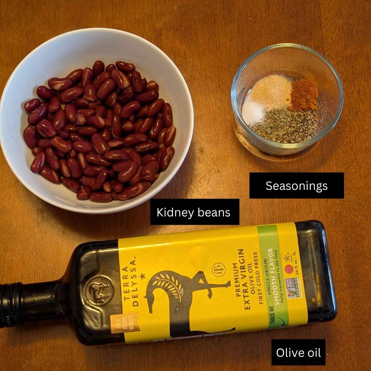 Ingredients for making roasted kidney beans