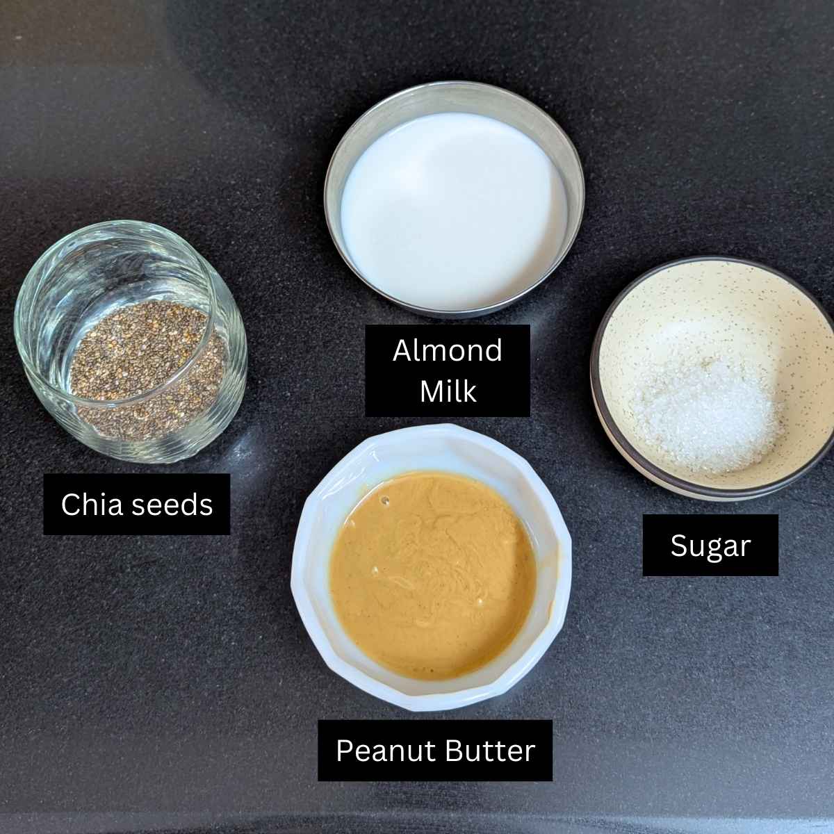 Ingredients to make chia seed pudding
