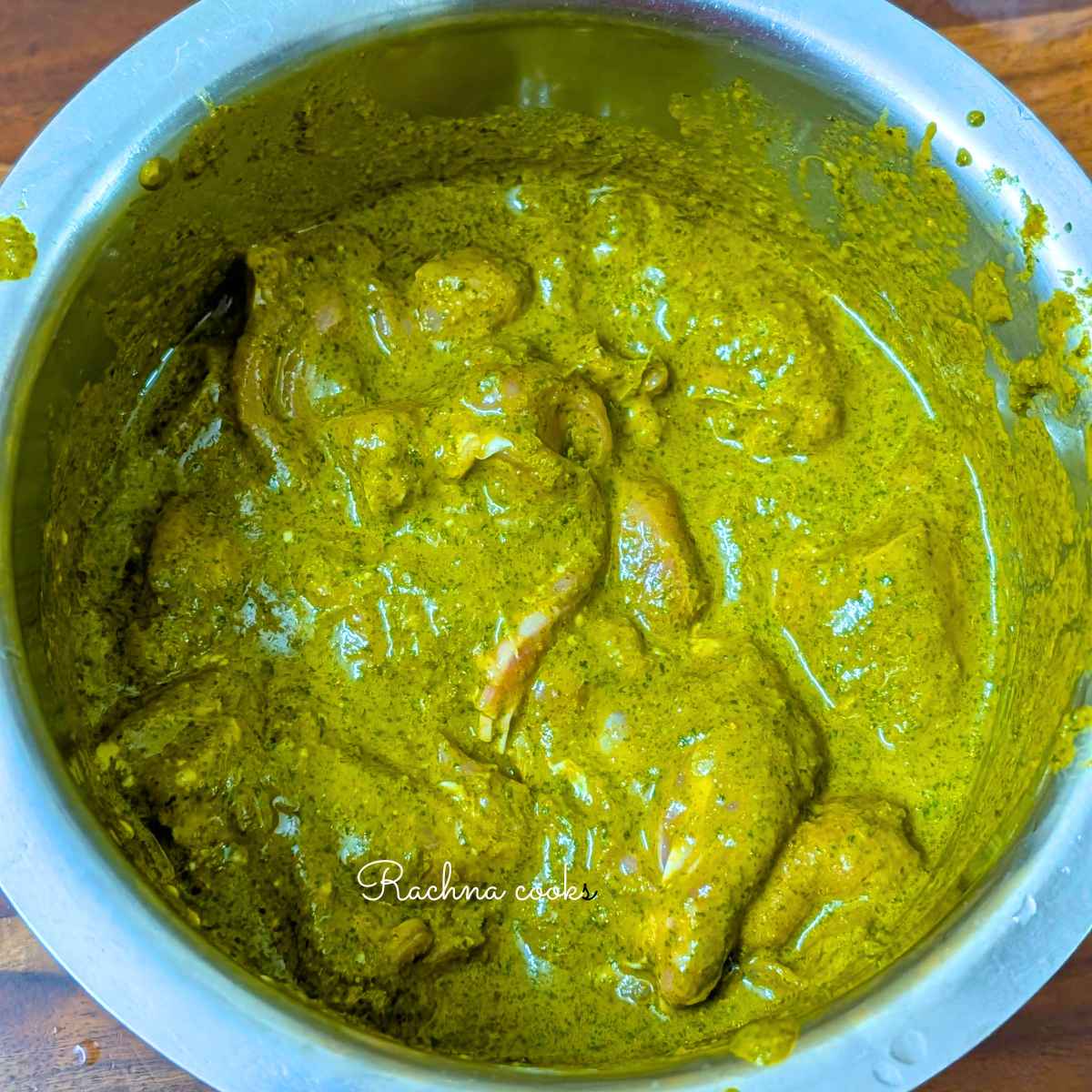 Chicken thigh bites marinated in the green marinade