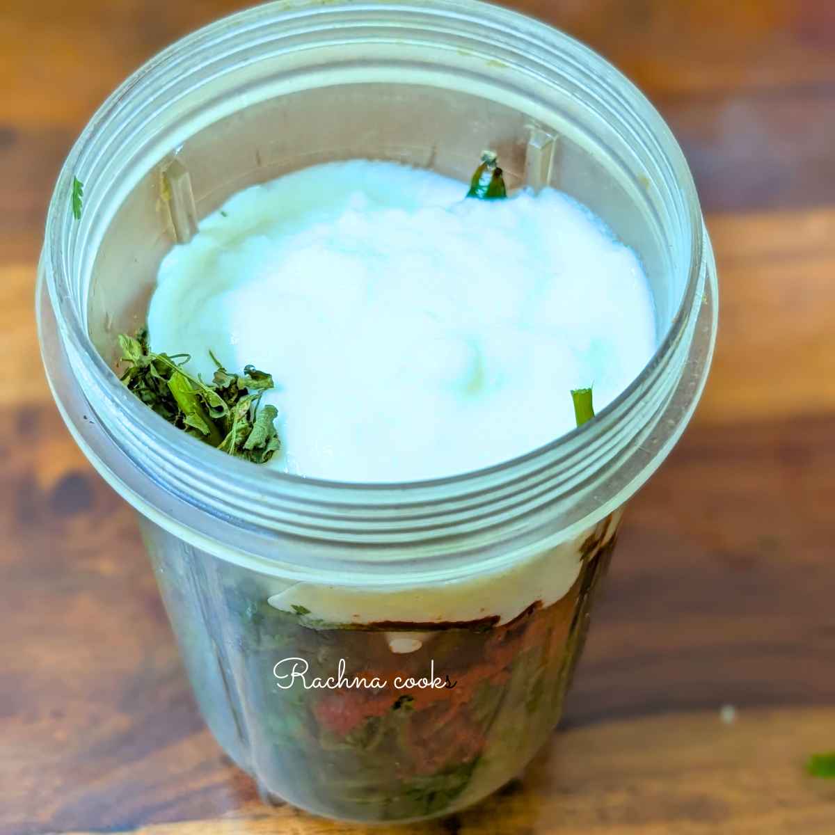 Ingredients for green marinade in bullet blender