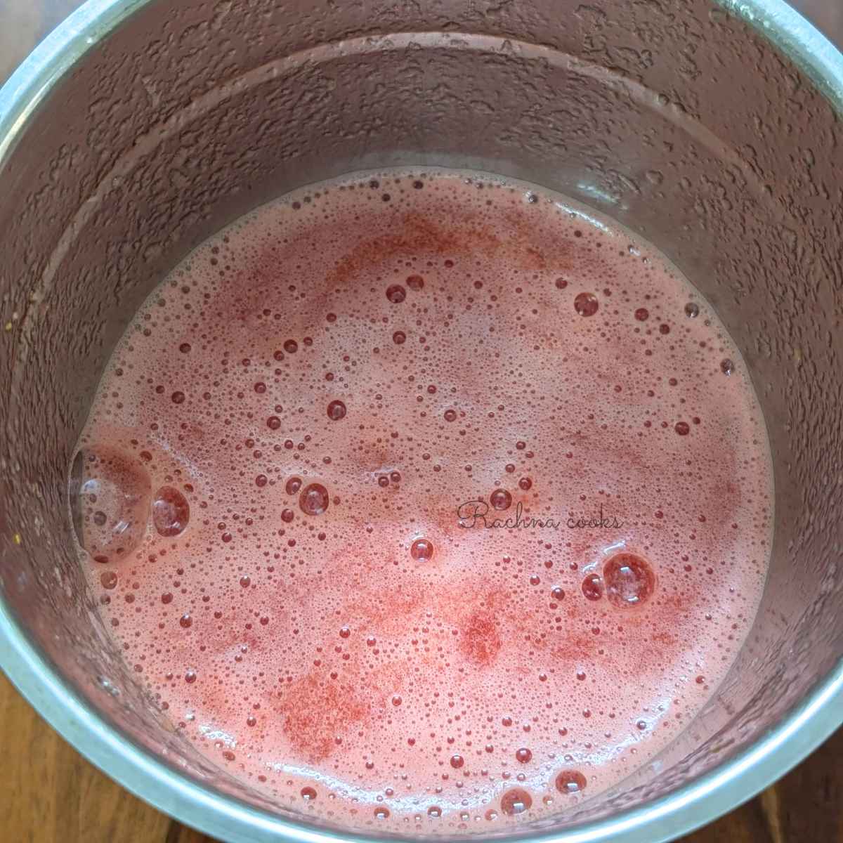 Watermelon blended with sugar, salt and lemon juice in a blender