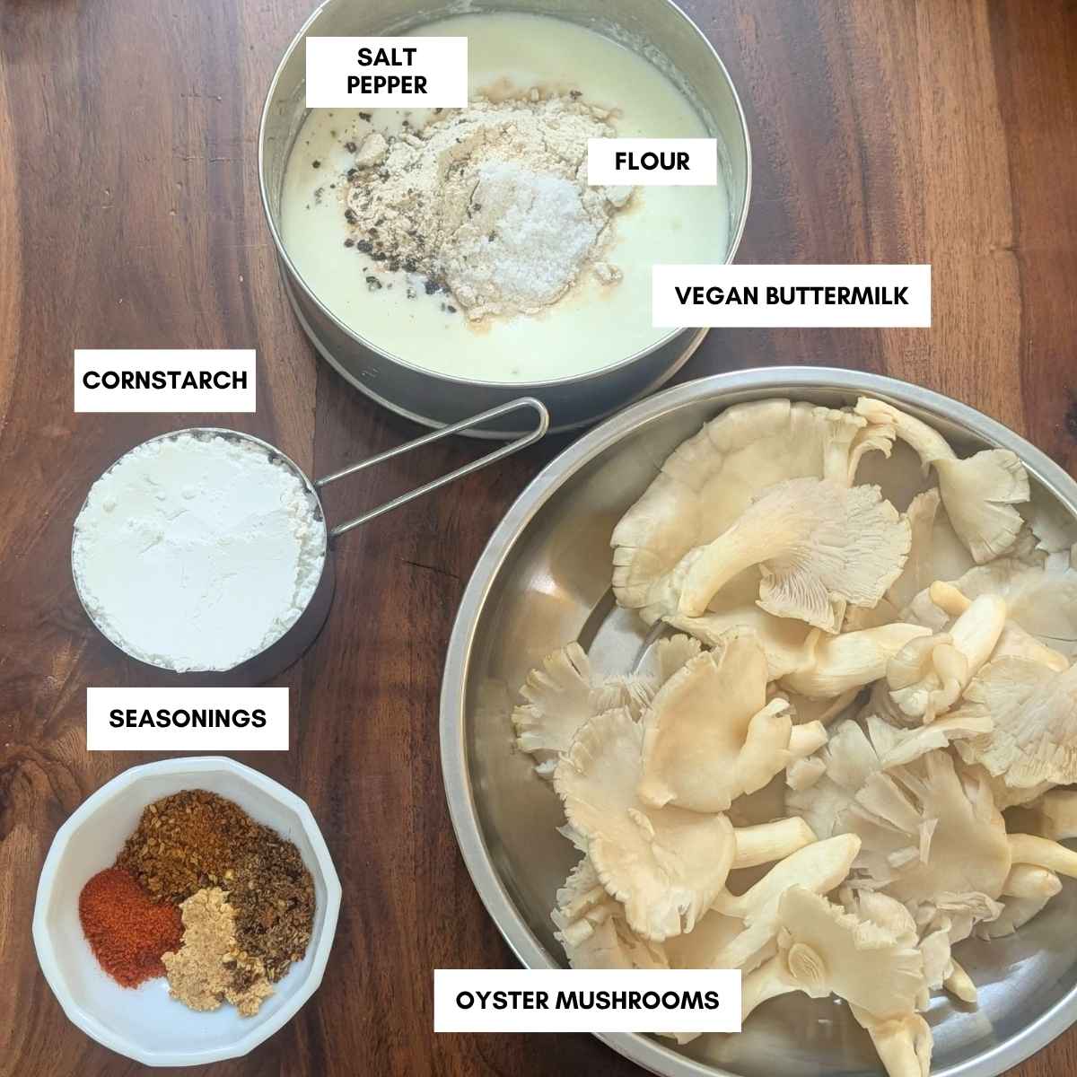 Ingredients for making air fried oyster mushrooms